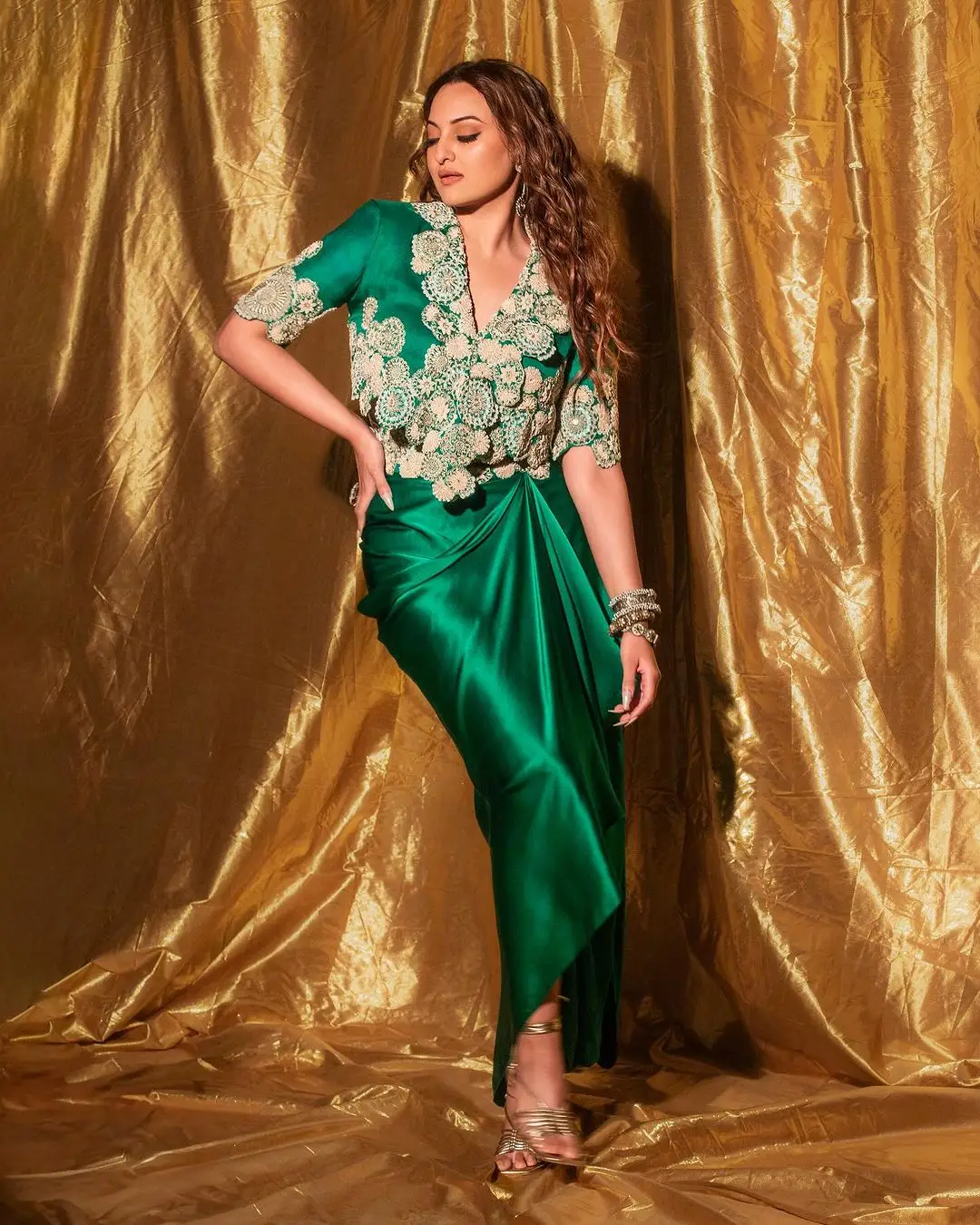 Sonakshi Sinha In North Indian Traditional Green Gown